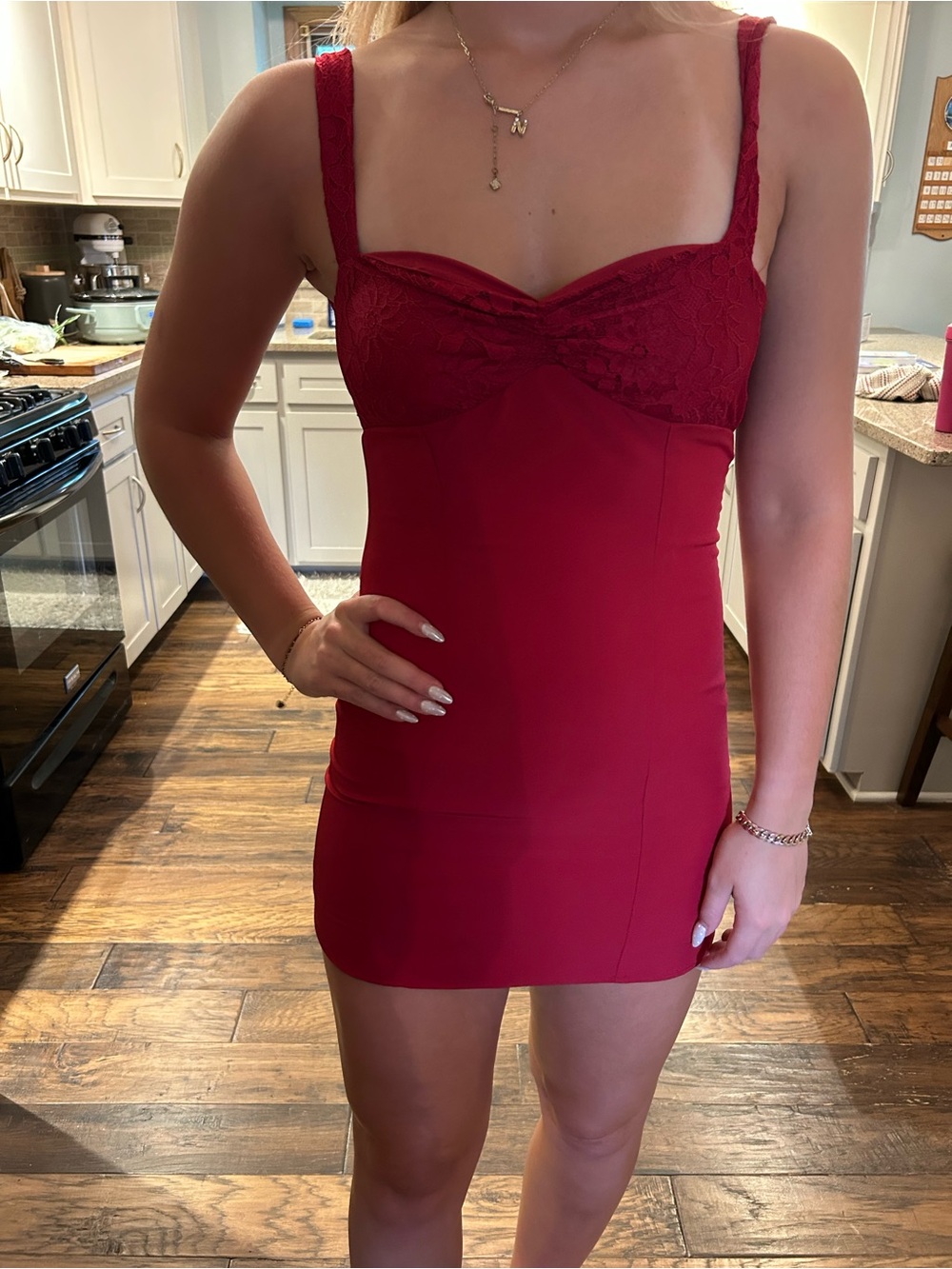 Homecoming Red Lace-Trim Mini Dress